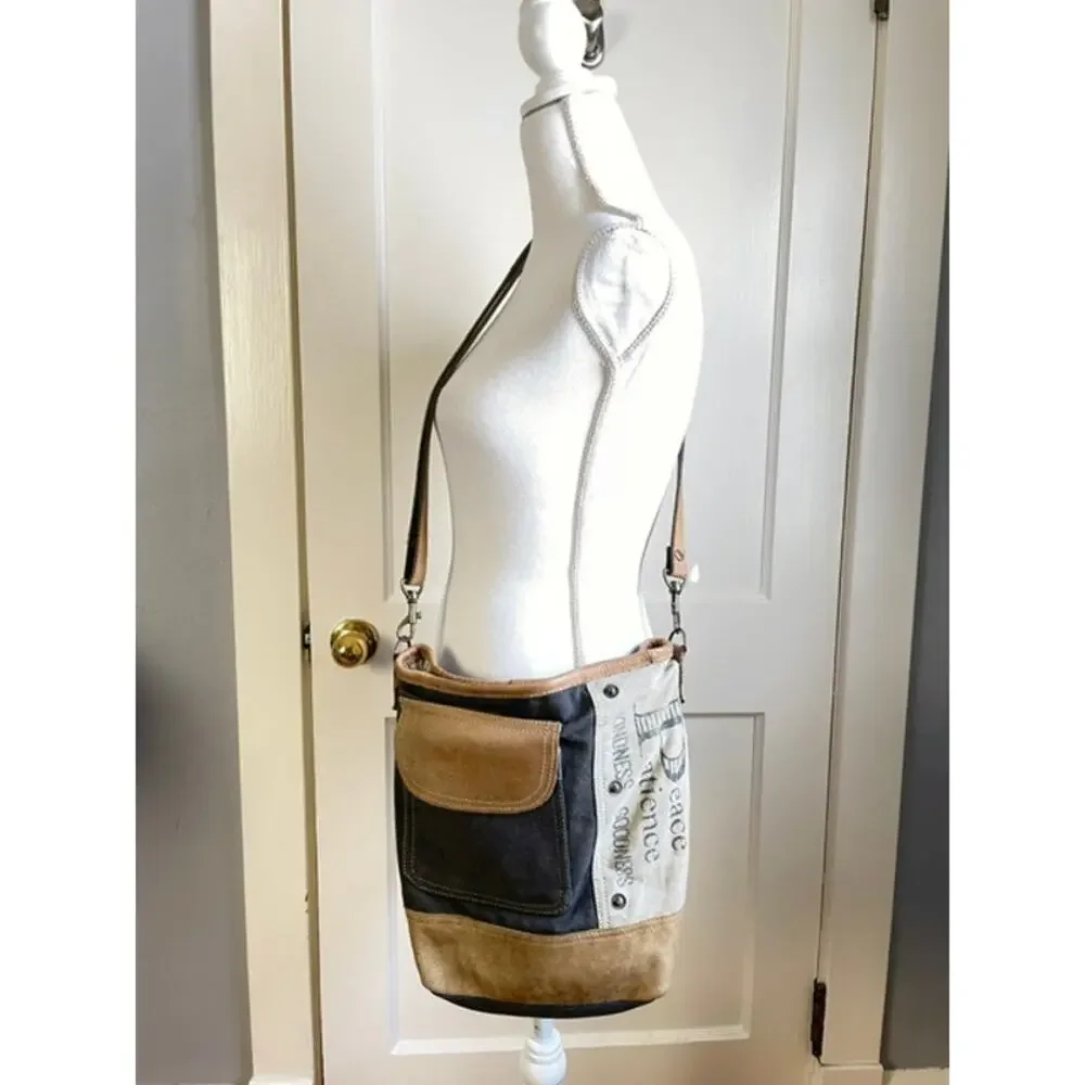 Myra Bag Canvas & Leather Crossbody Shoulder Bag Boho Western Farmhouse Tote